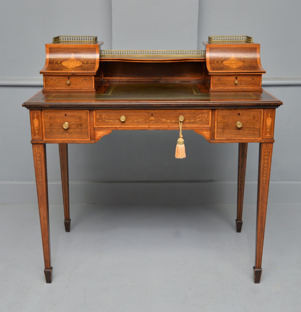  Sheraton Revival Inlaid Rosewood Ladies Writing Table Desk View V