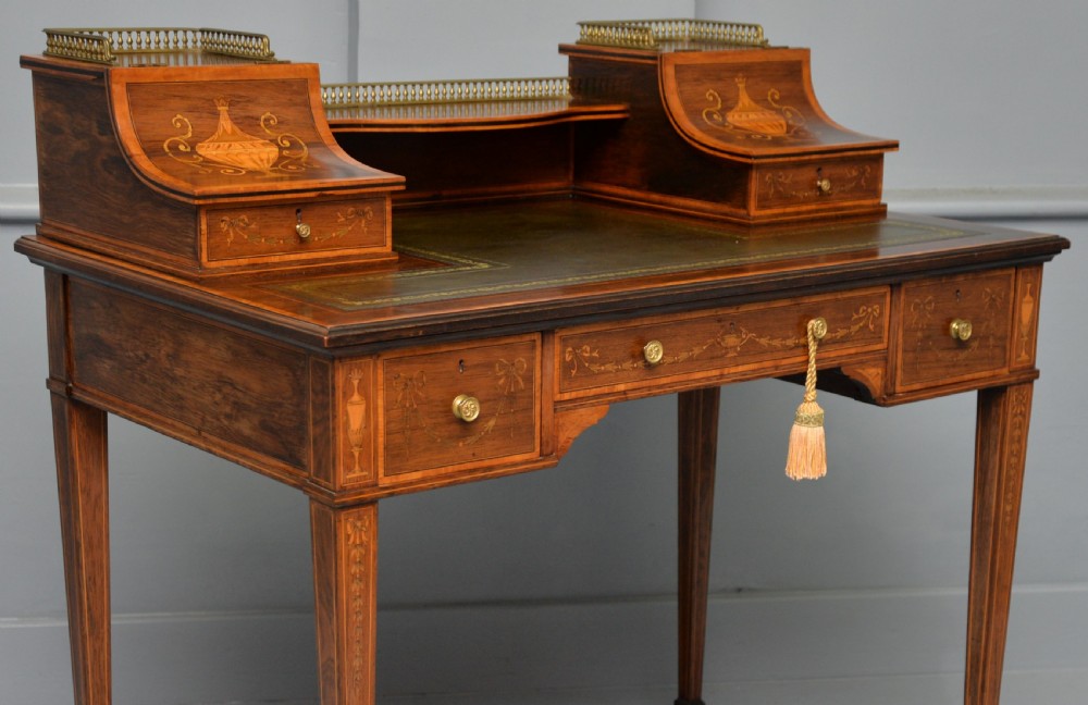  Sheraton Revival Inlaid Rosewood Ladies Writing Table Desk View VII