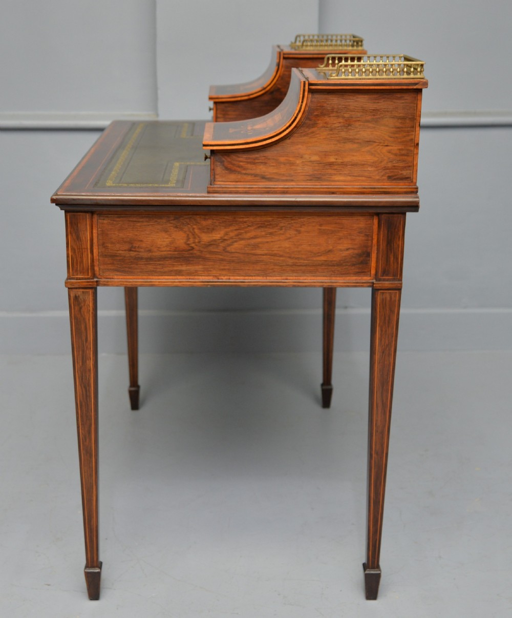  Sheraton Revival Inlaid Rosewood Ladies Writing Table Desk View XI