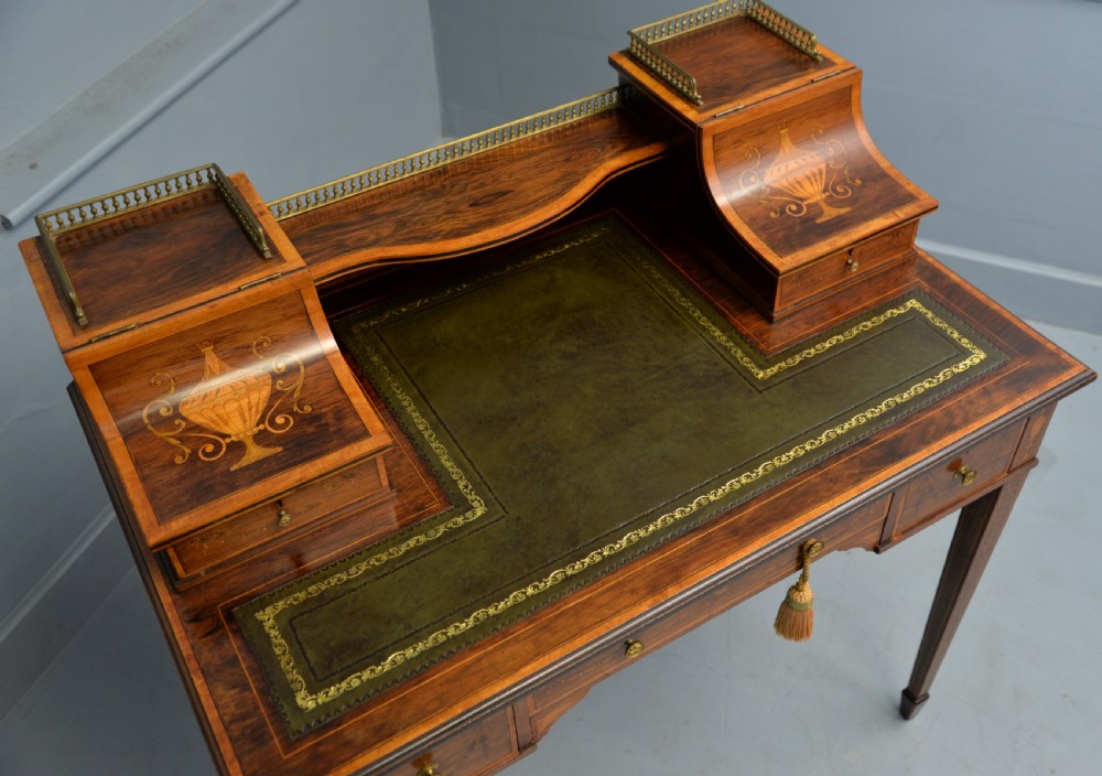  Sheraton Revival Inlaid Rosewood Ladies Writing Table Desk View XIV