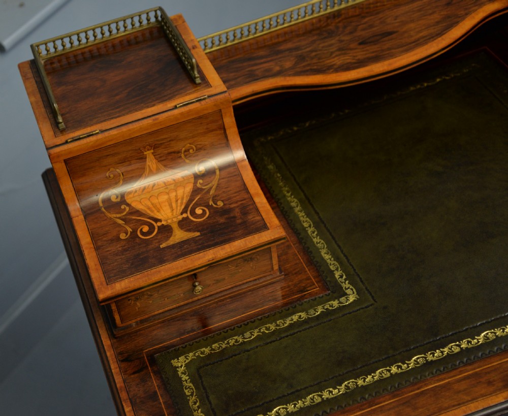  Sheraton Revival Inlaid Rosewood Ladies Writing Table Desk View XV