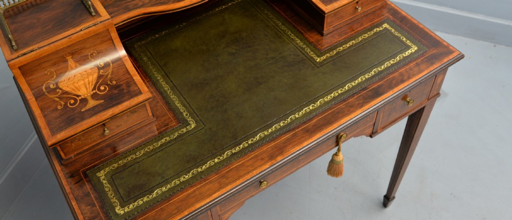  Sheraton Revival Inlaid Rosewood Ladies Writing Table Desk View XVI