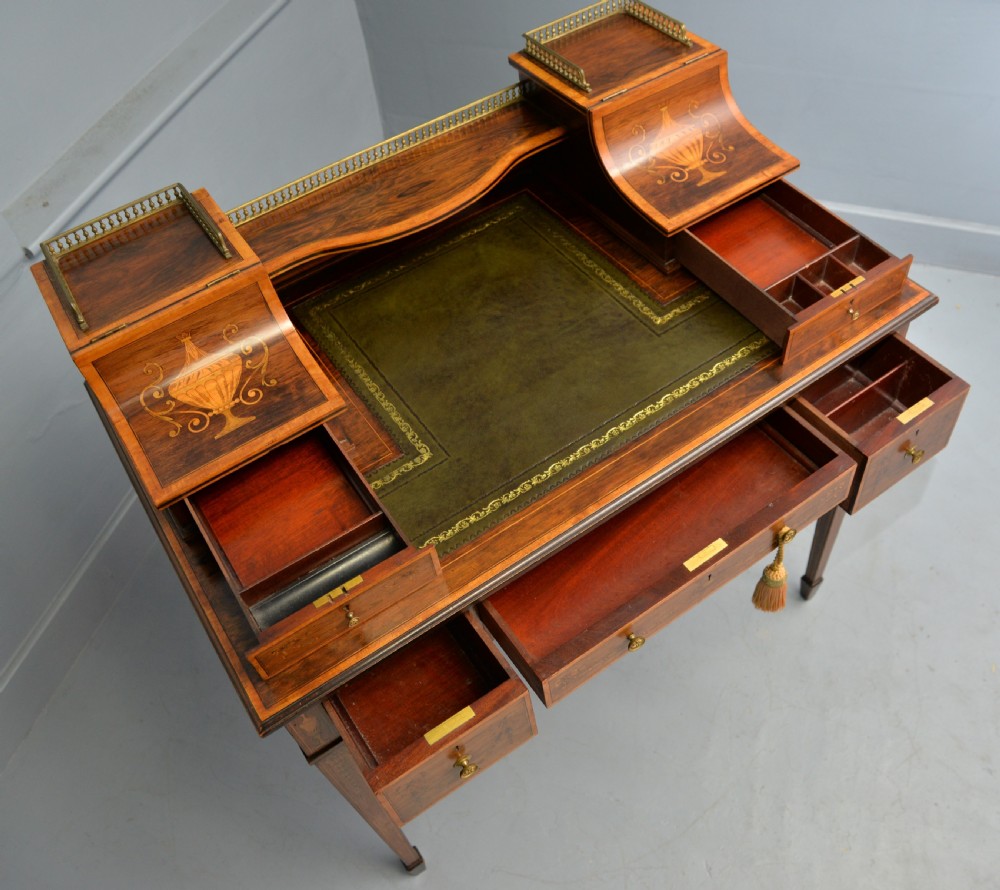  Sheraton Revival Inlaid Rosewood Ladies Writing Table Desk View XVII