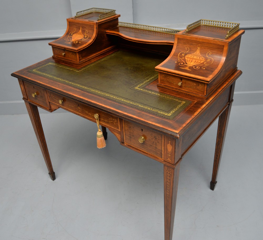  Sheraton Revival Inlaid Rosewood Ladies Writing Table Desk View XVIII