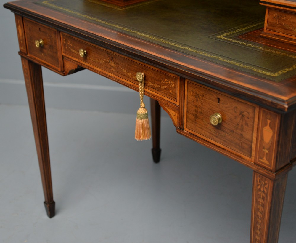  Sheraton Revival Inlaid Rosewood Ladies Writing Table Desk View XX