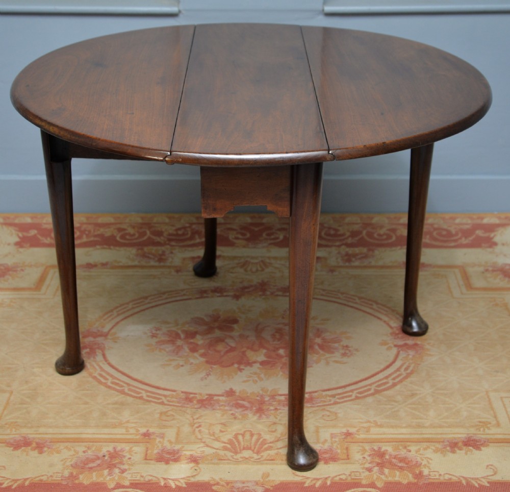 A George II mahogany drop-leaf dining table supported by slender tapered legs ending in pad feet. View XV