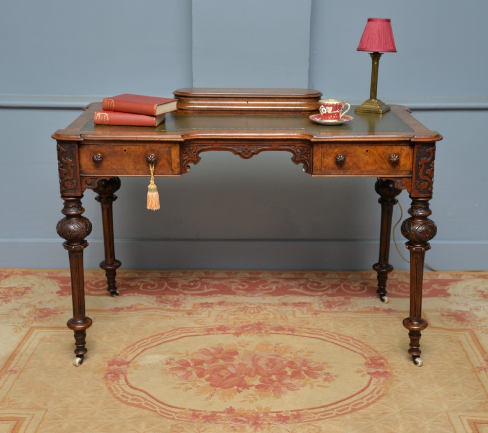 Elegant Victorian Burr Walnut Ladies Writing Table Desk View II