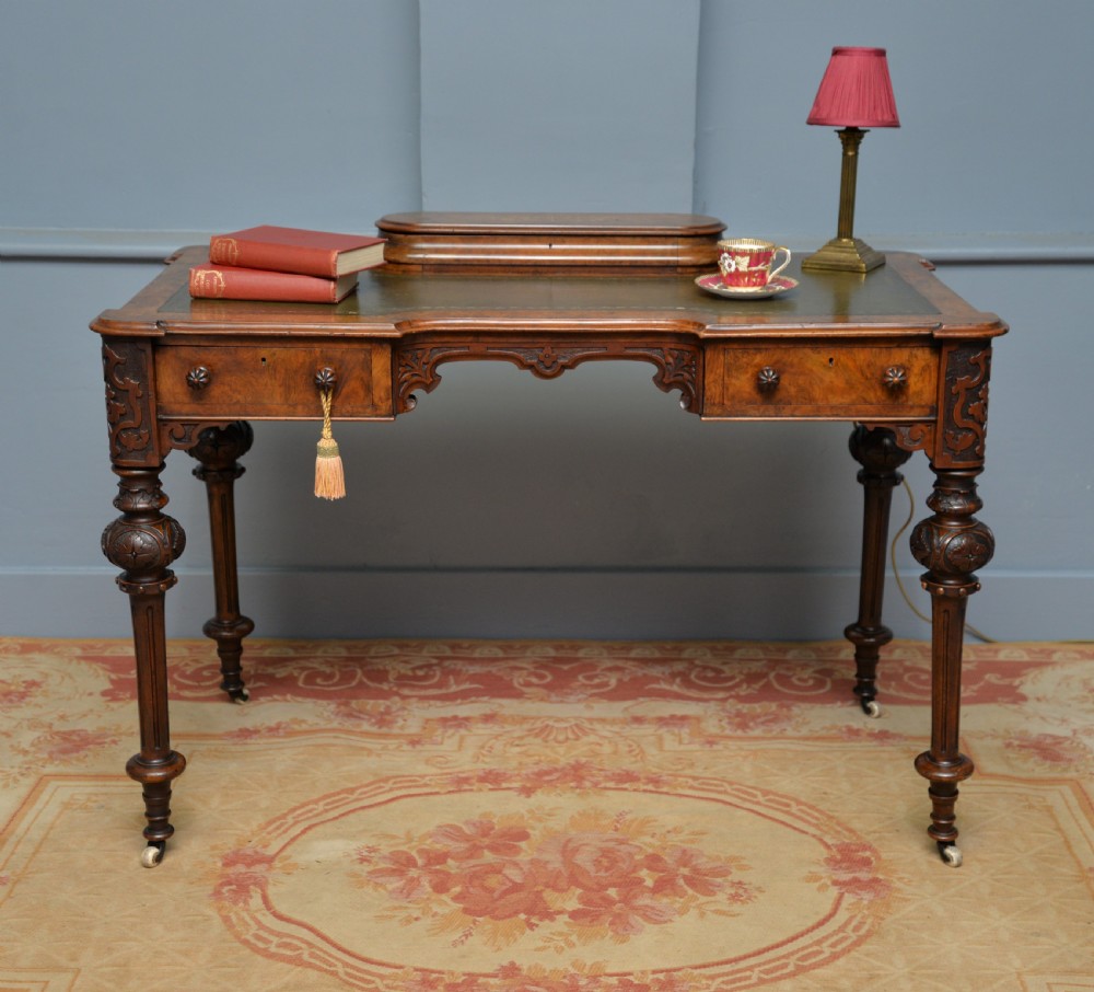 Elegant Victorian Burr Walnut Ladies Writing Table Desk View V