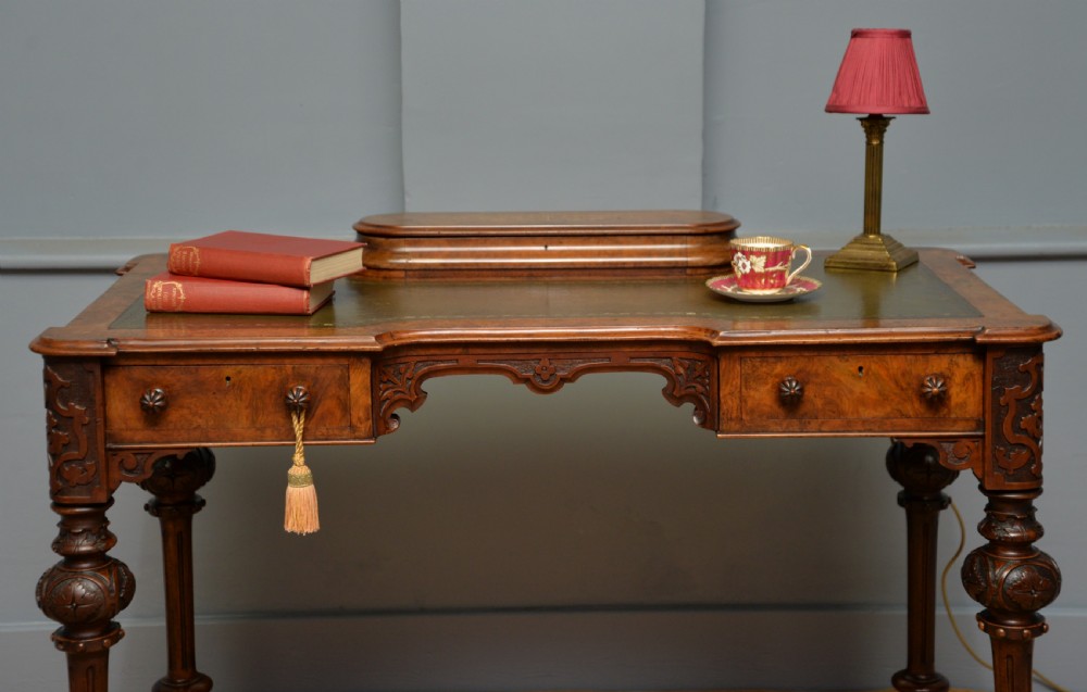 Elegant Victorian Burr Walnut Ladies Writing Table Desk View VI