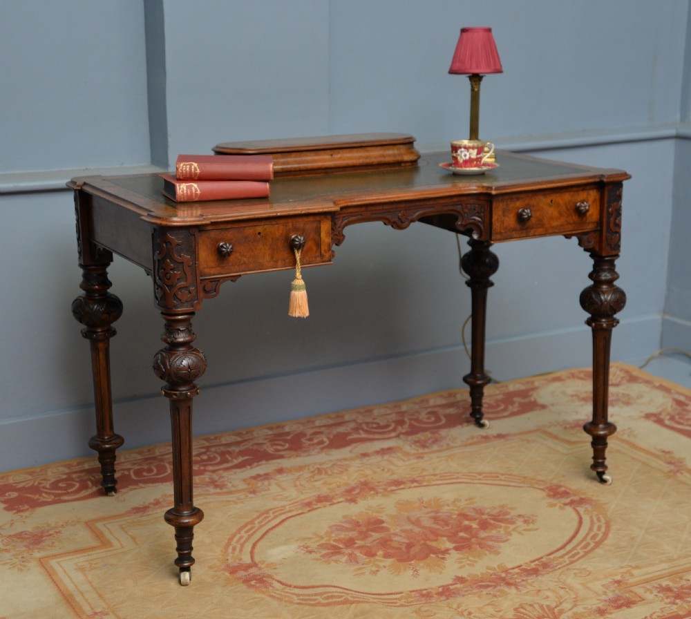 Elegant Victorian Burr Walnut Ladies Writing Table Desk View VII