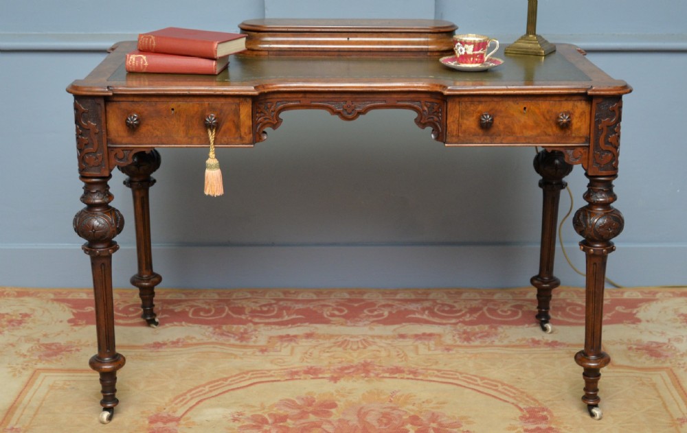 Elegant Victorian Burr Walnut Ladies Writing Table Desk View VIII
