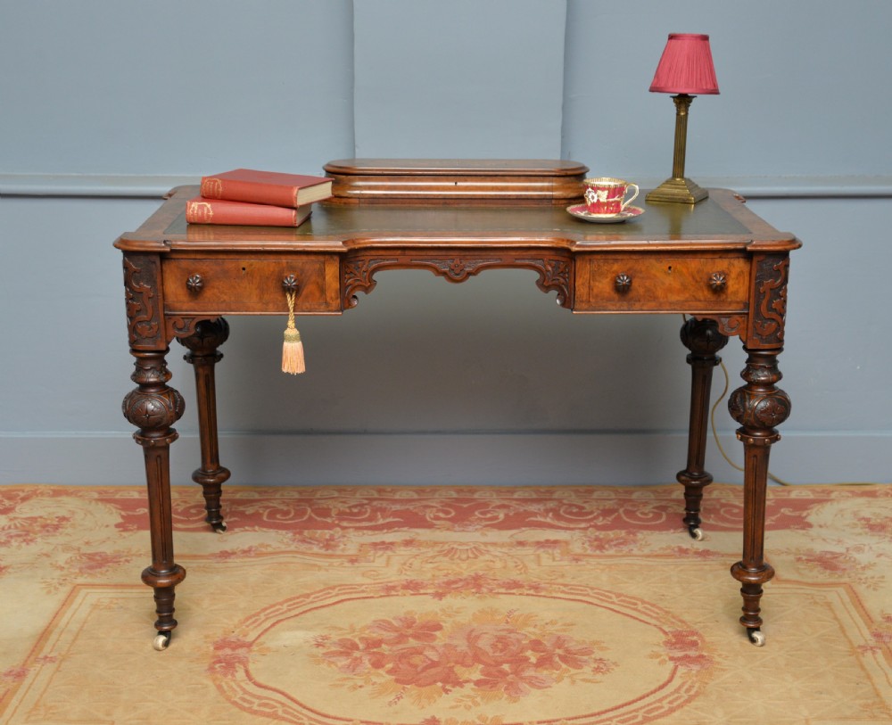Elegant Victorian Burr Walnut Ladies Writing Table Desk View IX