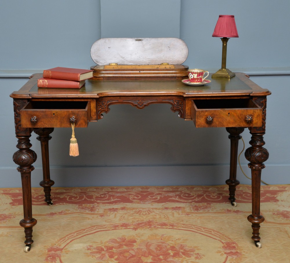 Elegant Victorian Burr Walnut Ladies Writing Table Desk View X