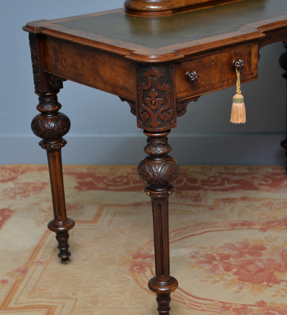 Elegant Victorian Burr Walnut Ladies Writing Table Desk View XIV