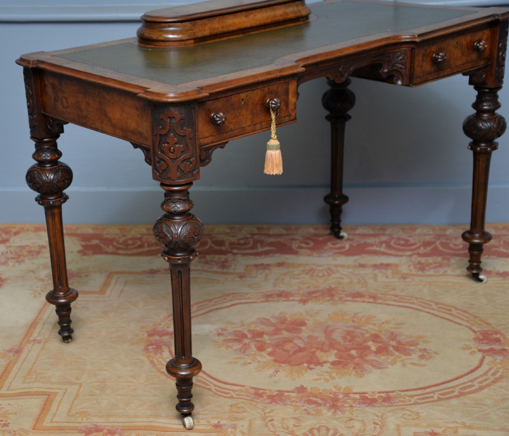 Elegant Victorian Burr Walnut Ladies Writing Table Desk View XV