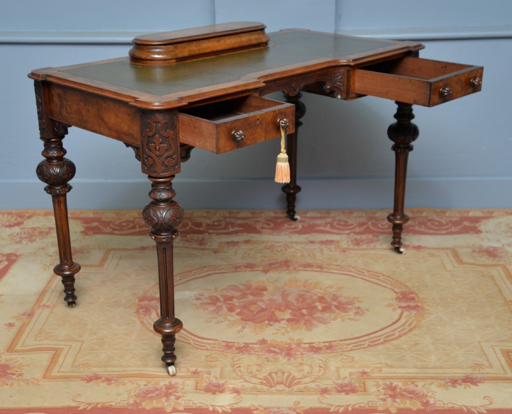 Elegant Victorian Burr Walnut Ladies Writing Table Desk View XVI
