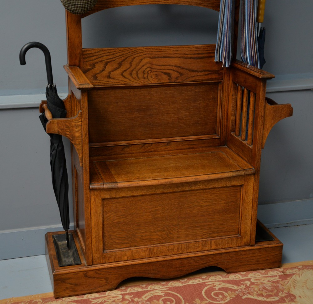 Edwardian Mirrored Oak Coat Hall Stand View VI