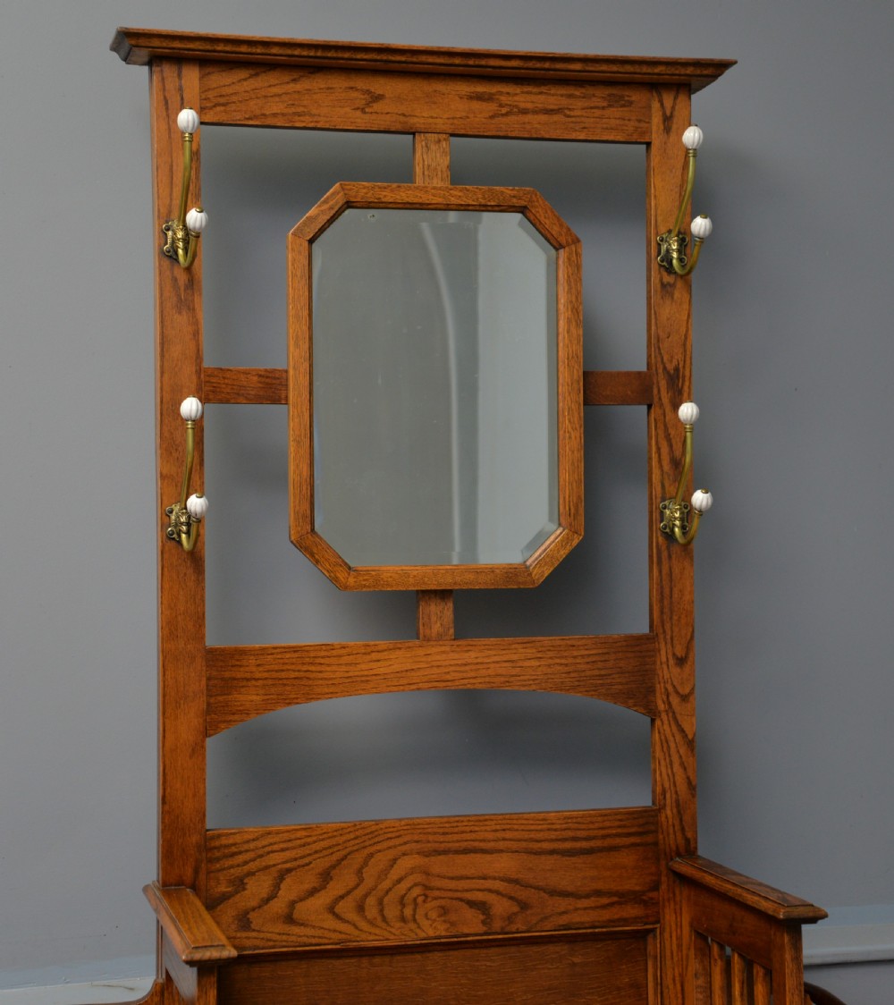 Edwardian Mirrored Oak Coat Hall Stand View VIII