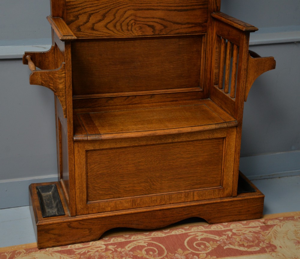 Edwardian Mirrored Oak Coat Hall Stand View IX