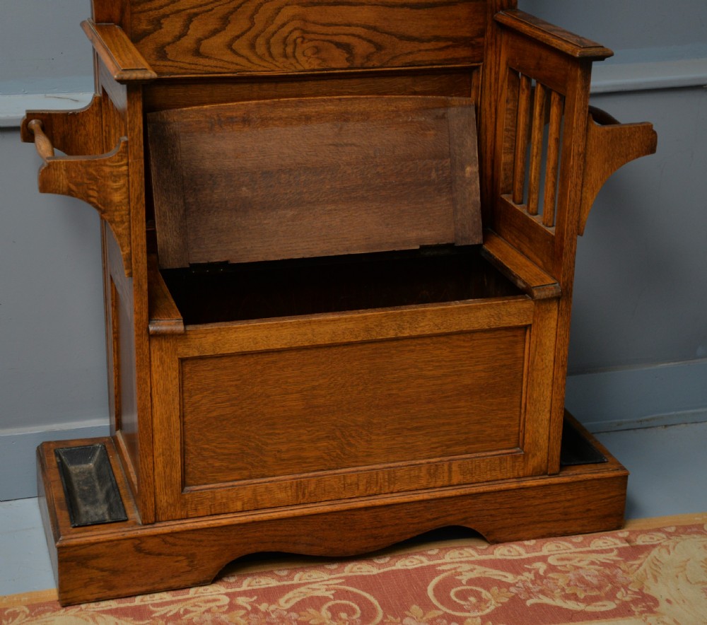 Edwardian Mirrored Oak Coat Hall Stand View XI