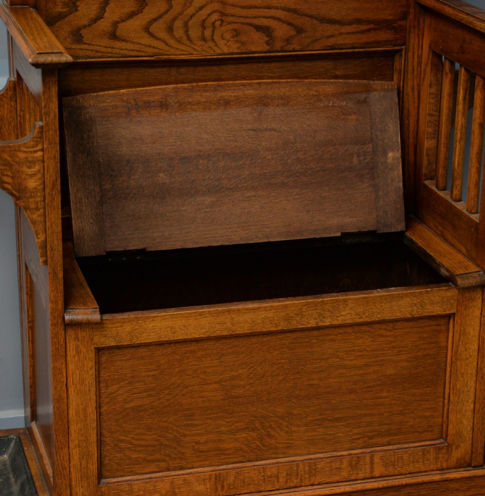 Edwardian Mirrored Oak Coat Hall Stand View XII