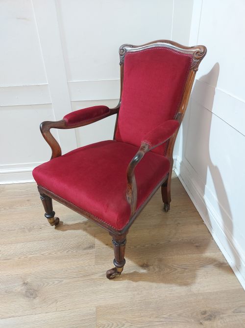 ANTIQUE VICTORIAN SOLID ROSEWOOD ELBOW CHAIR C187090 - ADDITIONAL PHOTO 1