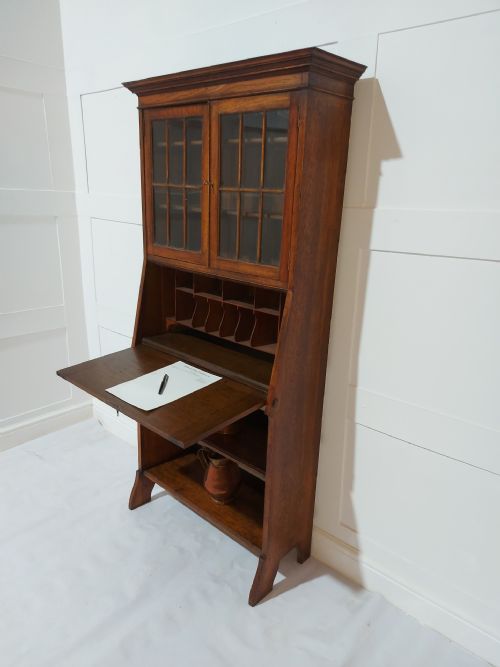 ARTS CRAFTS HARRIS LEBUS OAK BUREAU BOOKCASE C18801900 - ADDITIONAL PHOTO 1