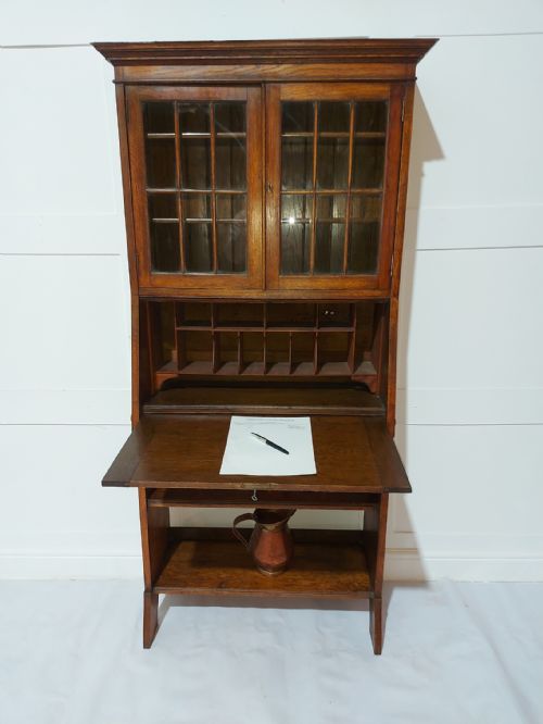 ARTS CRAFTS HARRIS LEBUS OAK BUREAU BOOKCASE C18801900 - ADDITIONAL PHOTO 2