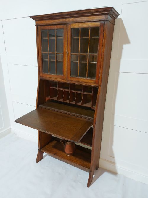 ARTS CRAFTS HARRIS LEBUS OAK BUREAU BOOKCASE C18801900 - ADDITIONAL PHOTO 4