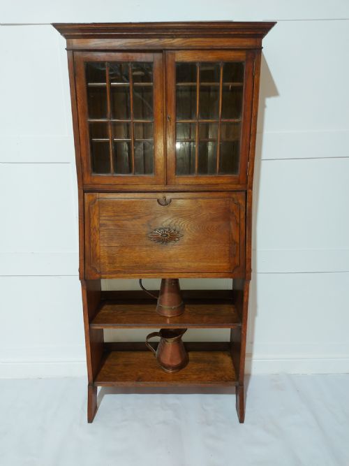 ARTS CRAFTS HARRIS LEBUS OAK BUREAU BOOKCASE C18801900 - ADDITIONAL PHOTO 6