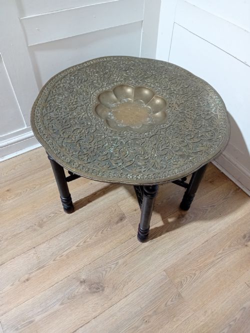 ANTIQUE ARTS CRAFTS BERBER BRASS TOPPED TABLE C1920 - ADDITIONAL PHOTO 2