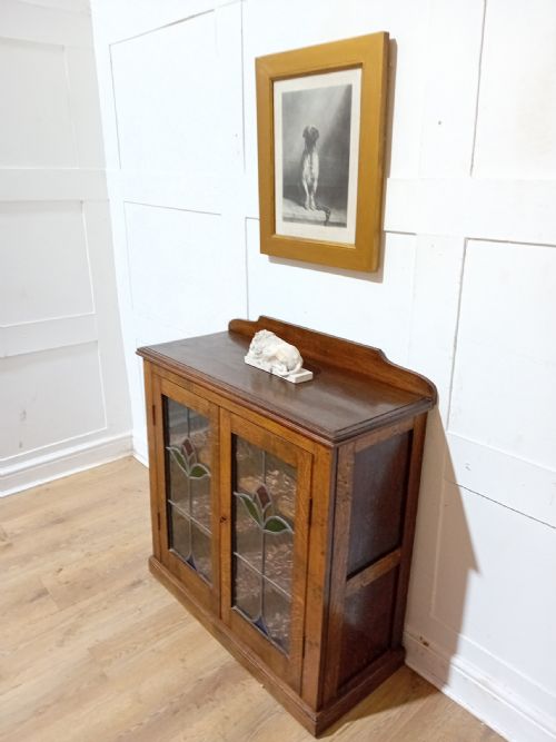ANTIQUE ARTS CRAFTS OAK GLAZED LOW BOOKCASE C190015 - ADDITIONAL PHOTO 1