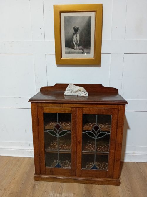 ANTIQUE ARTS CRAFTS OAK GLAZED LOW BOOKCASE C190015 - ADDITIONAL PHOTO 2