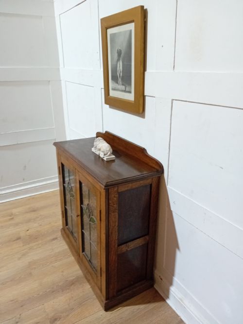 ANTIQUE ARTS CRAFTS OAK GLAZED LOW BOOKCASE C190015 - ADDITIONAL PHOTO 3