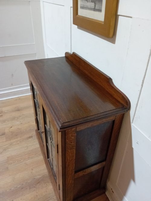 ANTIQUE ARTS CRAFTS OAK GLAZED LOW BOOKCASE C190015 - ADDITIONAL PHOTO 4