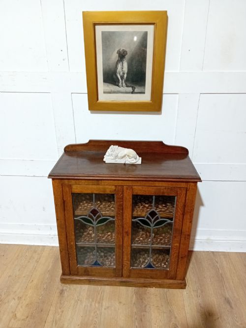 ANTIQUE ARTS CRAFTS OAK GLAZED LOW BOOKCASE C190015 - ADDITIONAL PHOTO 5