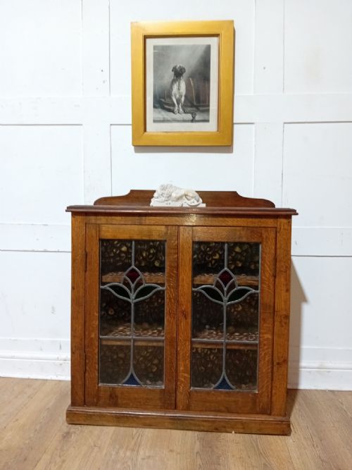 ANTIQUE ARTS CRAFTS OAK GLAZED LOW BOOKCASE C190015 - ADDITIONAL PHOTO 6