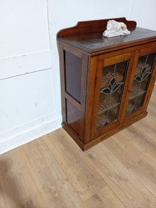 ANTIQUE ARTS CRAFTS OAK GLAZED LOW BOOKCASE C190015 - ADDITIONAL PHOTO 9