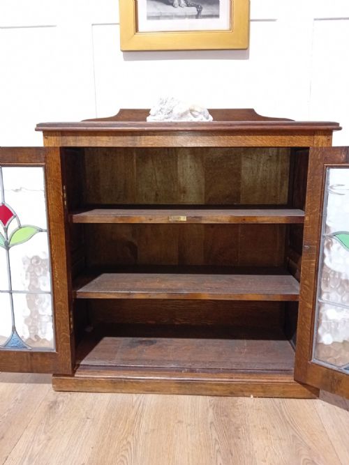 ANTIQUE ARTS CRAFTS OAK GLAZED LOW BOOKCASE C190015 - ADDITIONAL PHOTO 11