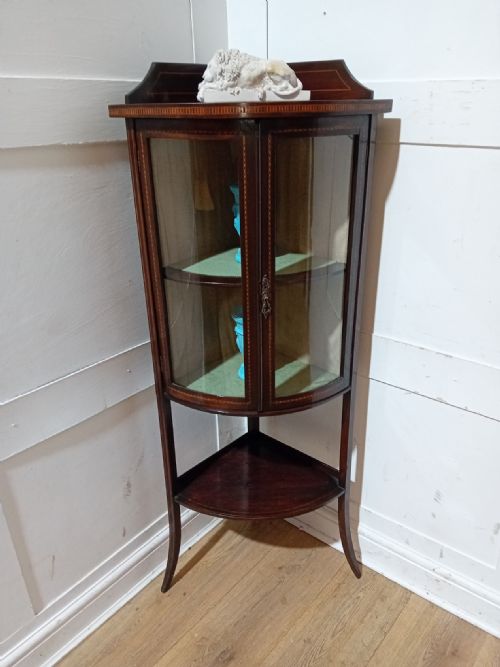 ANTIQUE EDWARDIAN DISPLAY CASE WITH BOWED GLASS DOORS C190111 - ADDITIONAL PHOTO 2