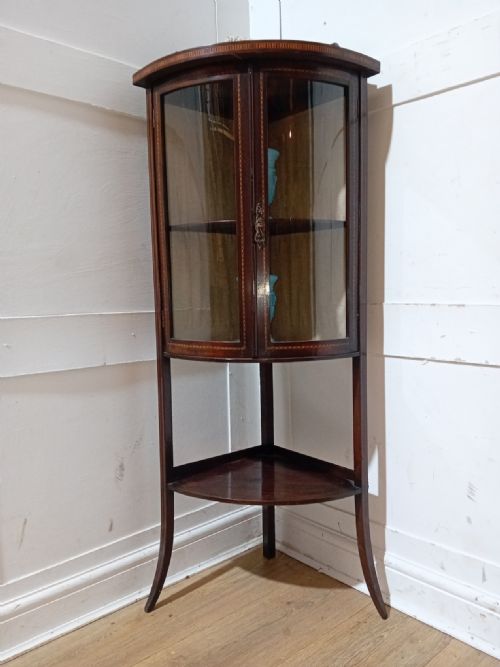 ANTIQUE EDWARDIAN DISPLAY CASE WITH BOWED GLASS DOORS C190111 - ADDITIONAL PHOTO 4