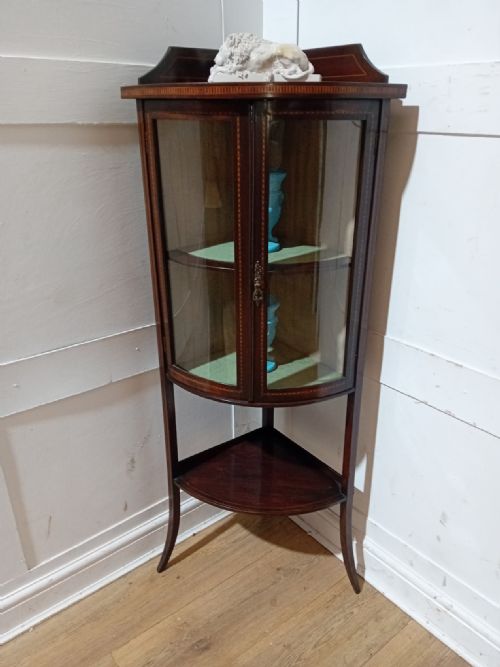 ANTIQUE EDWARDIAN DISPLAY CASE WITH BOWED GLASS DOORS C190111 - ADDITIONAL PHOTO 5