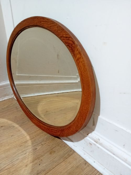 ANTIQUE OAK ARTS CRAFTS OVAL BEVEL EDGE MIRROR C190010 - ADDITIONAL PHOTO 1