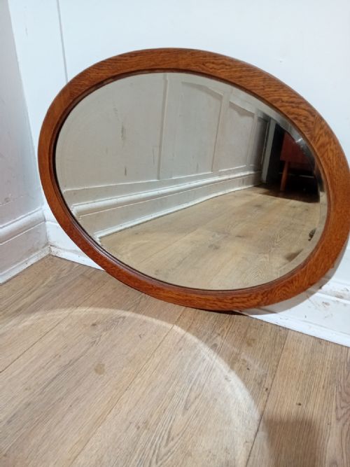 ANTIQUE OAK ARTS CRAFTS OVAL BEVEL EDGE MIRROR C190010 - ADDITIONAL PHOTO 2