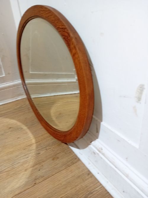 ANTIQUE OAK ARTS CRAFTS OVAL BEVEL EDGE MIRROR C190010 - ADDITIONAL PHOTO 4