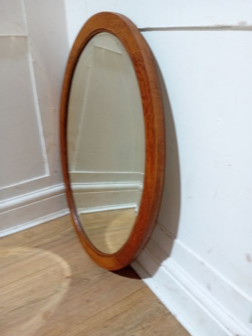 ANTIQUE OAK ARTS CRAFTS OVAL BEVEL EDGE MIRROR C190010 - ADDITIONAL PHOTO 5