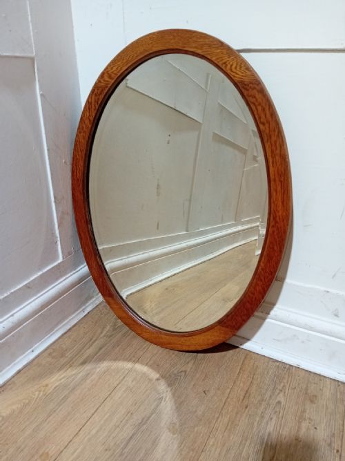 ANTIQUE OAK ARTS CRAFTS OVAL BEVEL EDGE MIRROR C190010 - ADDITIONAL PHOTO 6