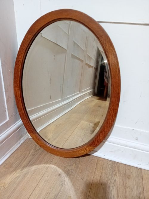 ANTIQUE OAK ARTS CRAFTS OVAL BEVEL EDGE MIRROR C190010 - ADDITIONAL PHOTO 9