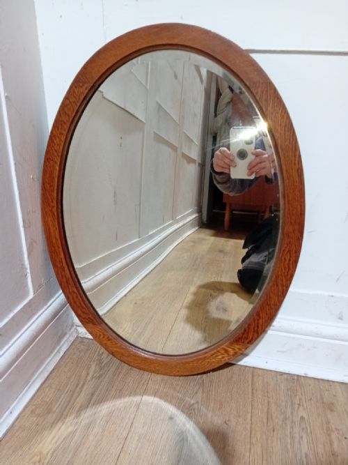 ANTIQUE OAK ARTS CRAFTS OVAL BEVEL EDGE MIRROR C190010 - ADDITIONAL PHOTO 10