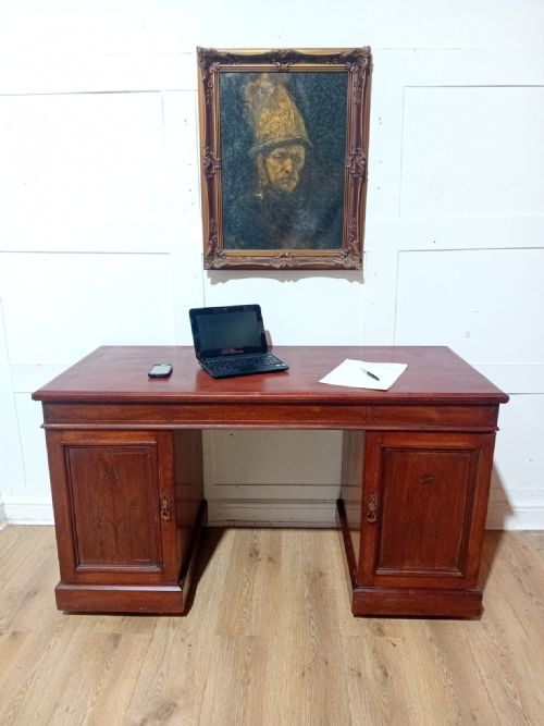 ARTS CRAFTS VICTORIAN MAHOGANY PEDESTAL DESK C188595 - ADDITIONAL PHOTO 4